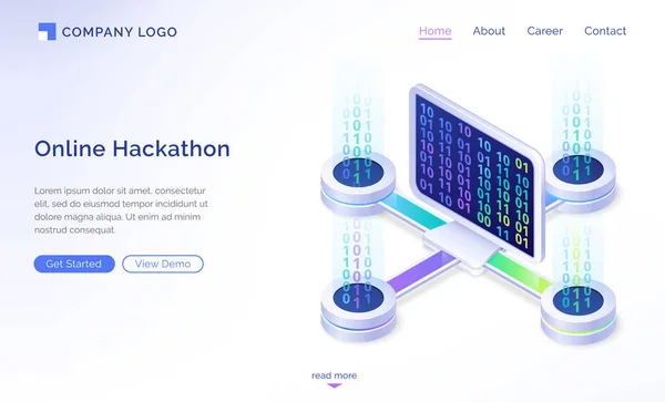 Page de destination isométrique de hackathon en ligne, bannière — Image vectorielle