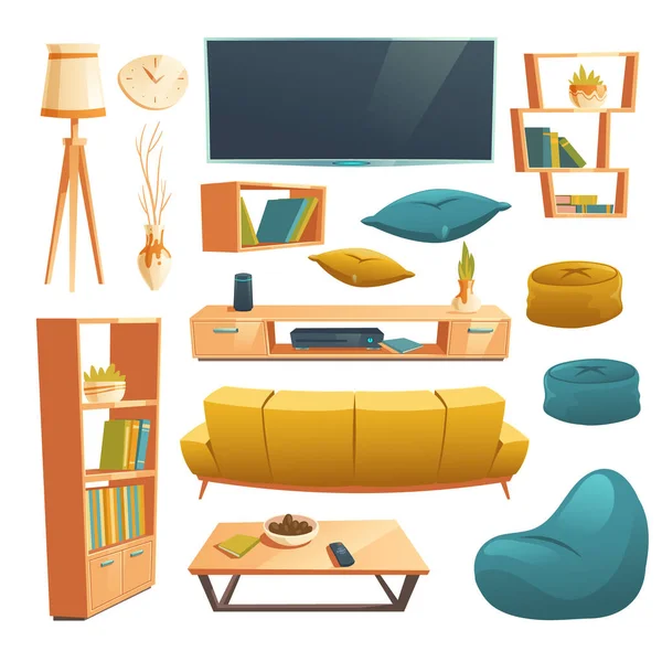 Ensemble vectoriel de meubles de dessin animé pour salon — Image vectorielle