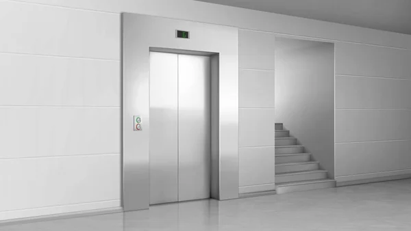 Elevador porta e escadas no lobby, elevador fechado —  Vetores de Stock