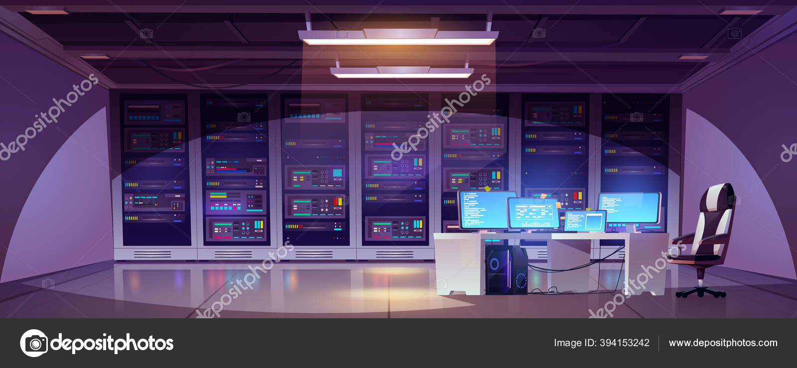 Data center room with server racks and computer Stock Vector by
