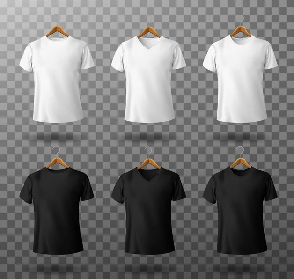 T-shirt mockup preto e branco masculino t-shirts conjunto — Vetor de Stock