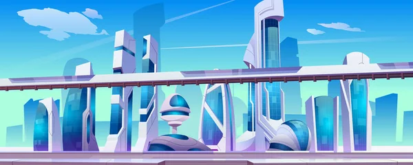 Future city futuristic street with glass buildings — Stock Vector