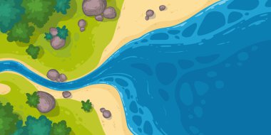 River flow into sea or pond top view scenic stream clipart