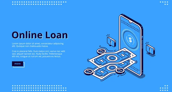 Landing page of online loan with smartphone — Stock Vector