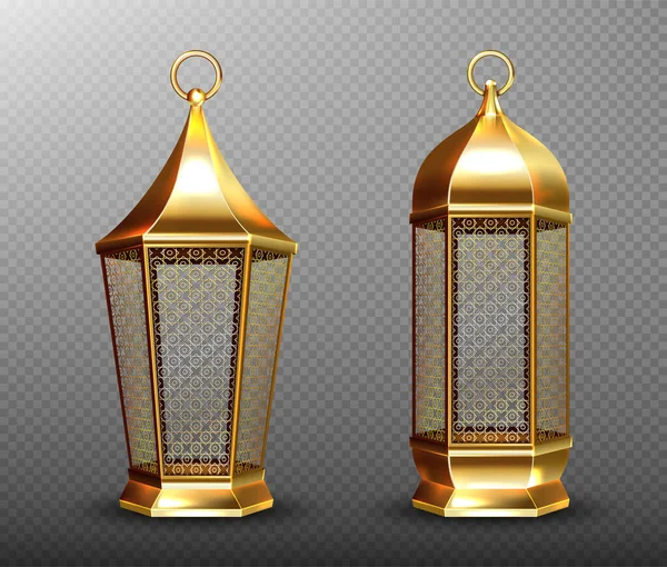 Lampes arabes, lanternes arabes dorées avec ornement — Image vectorielle