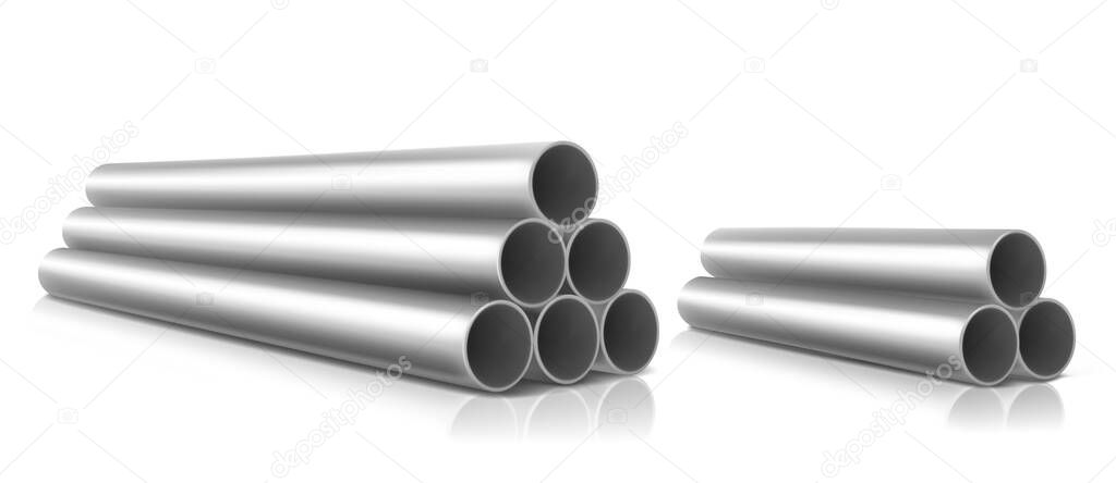 Stack of steel pipes isolated on white background