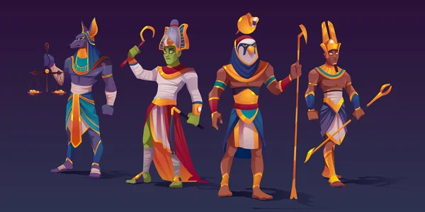 Персонажи египетских богов Анубис, Ра, Амон, Осирис — стоковый вектор