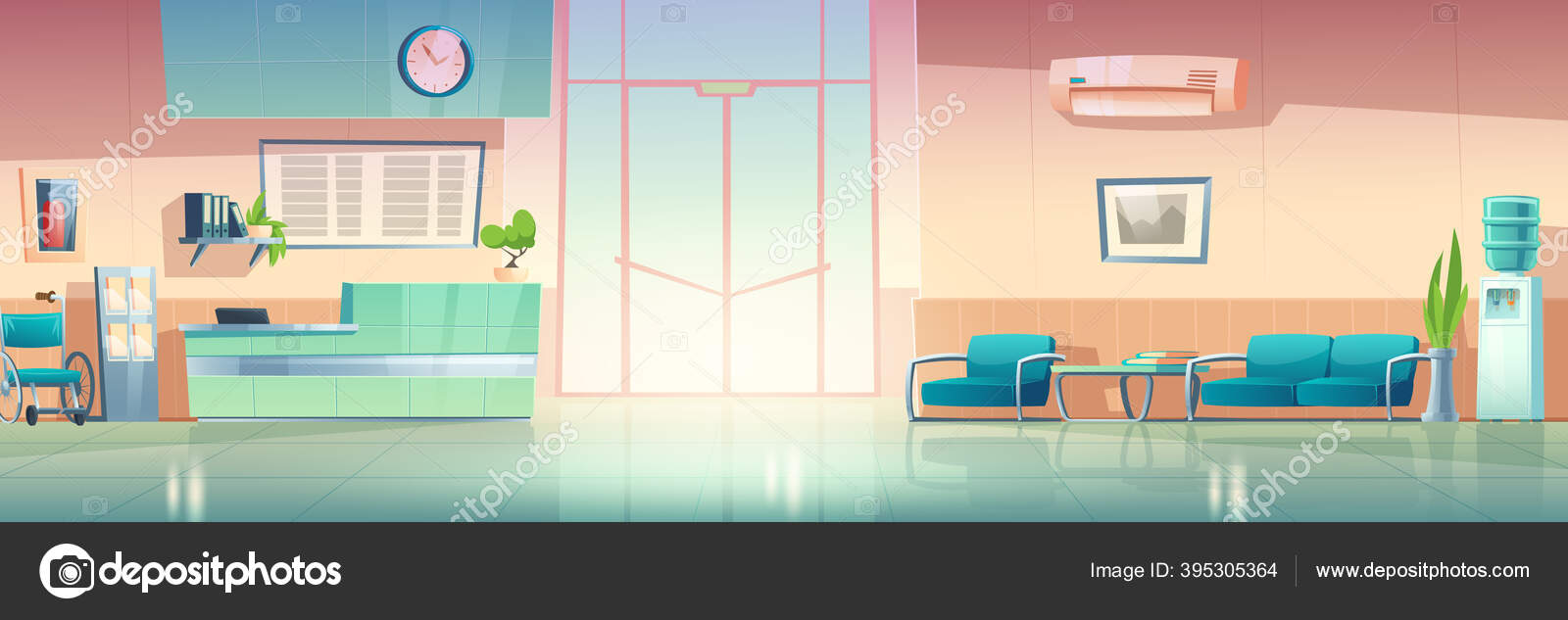 Cartoon illustration of hospital hall interior Stock Vector Image by  ©klyaksun #395305364