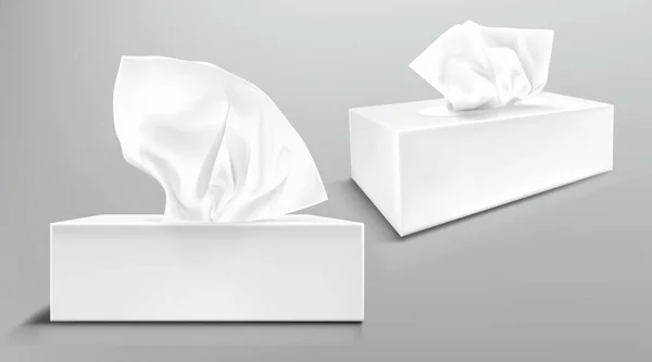 Caixa com guardanapos de papel branco, tecidos faciais —  Vetores de Stock