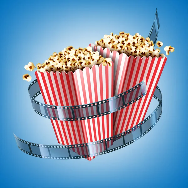 Film teater selebaran dengan strip film dan popcorn - Stok Vektor
