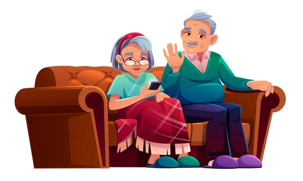 Senior man en vrouw aan het praten via mobiele telefoon. — Stockvector