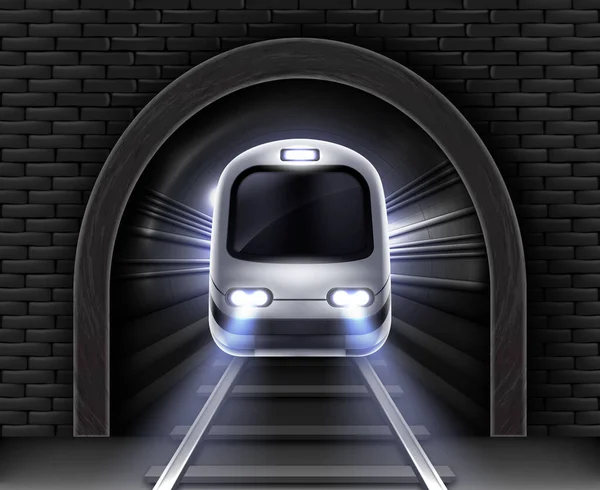 Vector realistische moderne metro trein in tunnel — Stockvector