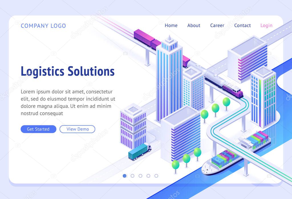 Logistics solutions isometric landing page, banner