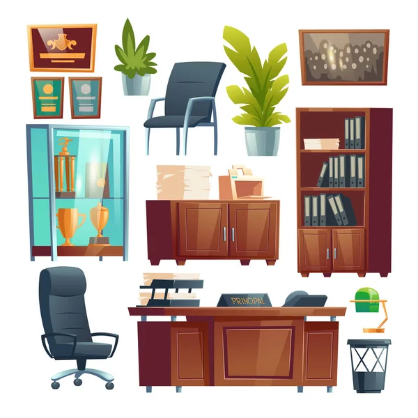 Principal mobilier de bureau de l'école et des trucs ensemble — Image vectorielle