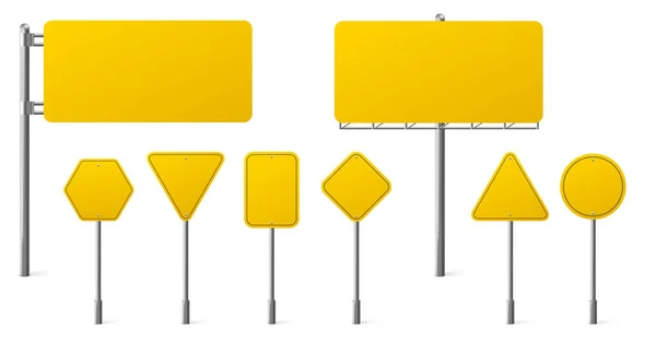 Dálniční žluté dopravní značky, značení na ocelových tyčích — Stockový vektor