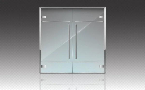 Dubbele glazen deuren met metalen frame en handgrepen — Stockvector