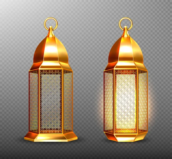 Lampes arabes, lanternes arabes dorées avec ornement — Image vectorielle