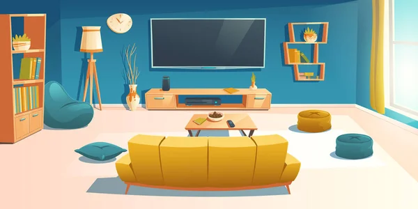 Wohnzimmereinrichtung mit Sofa und Fernseher, Wohnung — Stockvektor