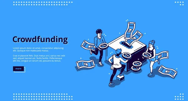 Crowdfunding isometric landing page, donation — Stock Vector