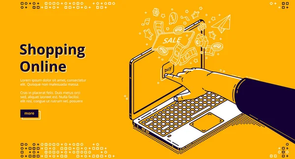 Çevrimiçi alışveriş izometrik iniş sayfası, web pankartı