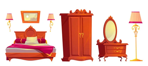 Vektor kreslený dřevěný nábytek pro luxusní ložnice — Stockový vektor