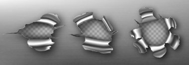 Kıvrık kenarlı metal delikler, yırtık çatlaklar
