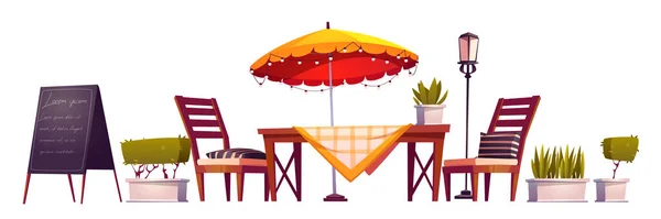 Terraza de verano, café de la ciudad al aire libre, cafetería — Vector de stock