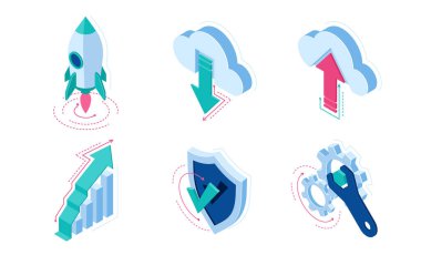 Web sitesi için Isometric simgeleri bilgi grafikleri ögeleri