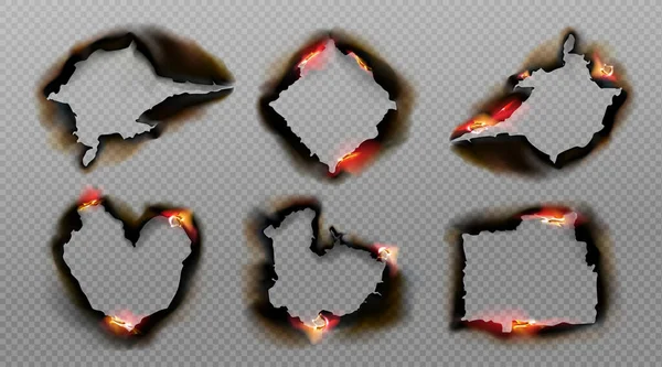 Καμένες τρύπες σε χαρτί με φωτιά και μαύρη τέφρα — Διανυσματικό Αρχείο
