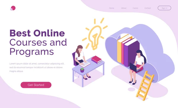 Online courses and programs isometric landing page — Stock Vector