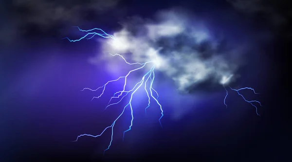 Údery blesku a bouřkový mrak, místo dopadu — Stockový vektor