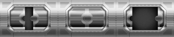 Puertas metálicas, puertas correderas en pasillo de la nave espacial — Vector de stock