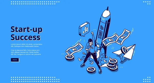 Vector landing page of startup success — Stock Vector