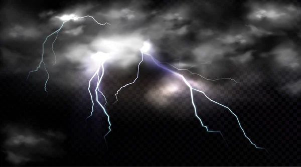 Blitzeinschläge und Gewitterwolken, Einschlagstelle — Stockvektor