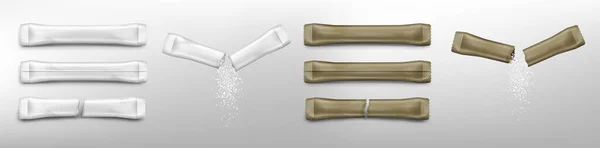 Сахар палочки белого и коричневого цельных и используемых саше — стоковый вектор