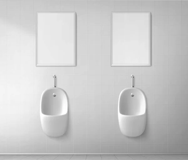 Vit keramik urinal och ram i manlig toalett — Stock vektor