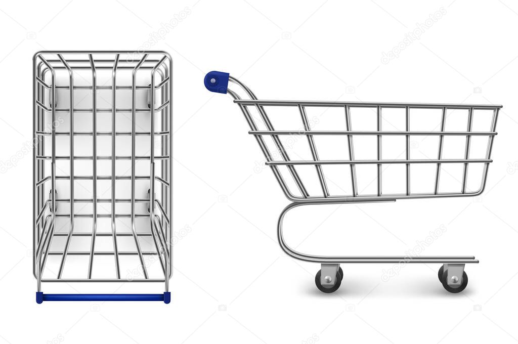 Shopping trolley top and side view, empty cart