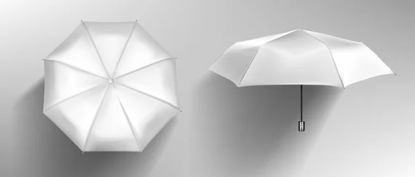 Tampilan depan dan atas payung putih yang realistis - Stok Vektor