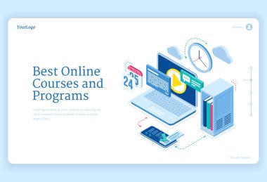 Çevrimiçi kurslar ve programlar izometrik iniş sayfası