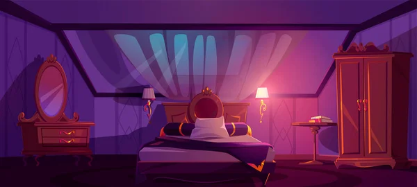 Chambre de luxe intérieur sur grenier la nuit — Image vectorielle