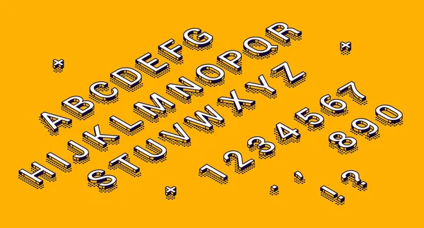Ізометричний алфавіт, цифри та знаки пунктуації — стоковий вектор