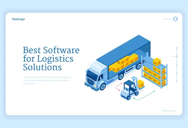 Software para soluções logísticas pouso isométrico —  Vetores de Stock