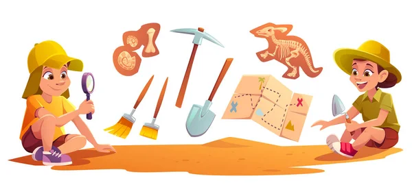 Kazılarda çalışan arkeologlarda oynayan çocuklar