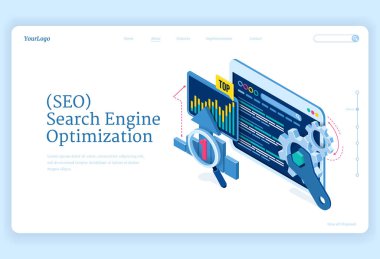 SEO optimizasyon izometrik iniş sayfası pankartı
