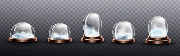 Cúpulas de vidro realista com neve, globos de Natal —  Vetores de Stock