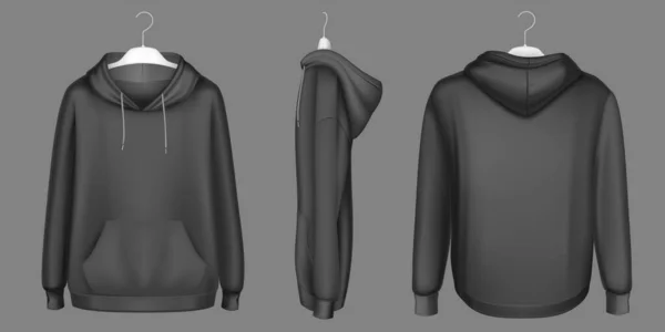 Hoody, camisola preta no cabide mock up set —  Vetores de Stock