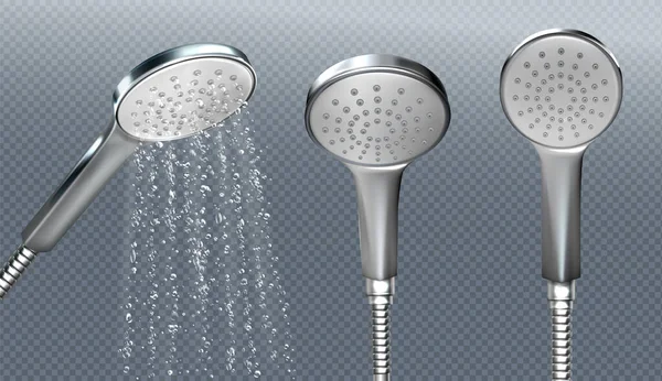 Realistyczna głowica prysznicowa z natryskiem wodnym — Wektor stockowy
