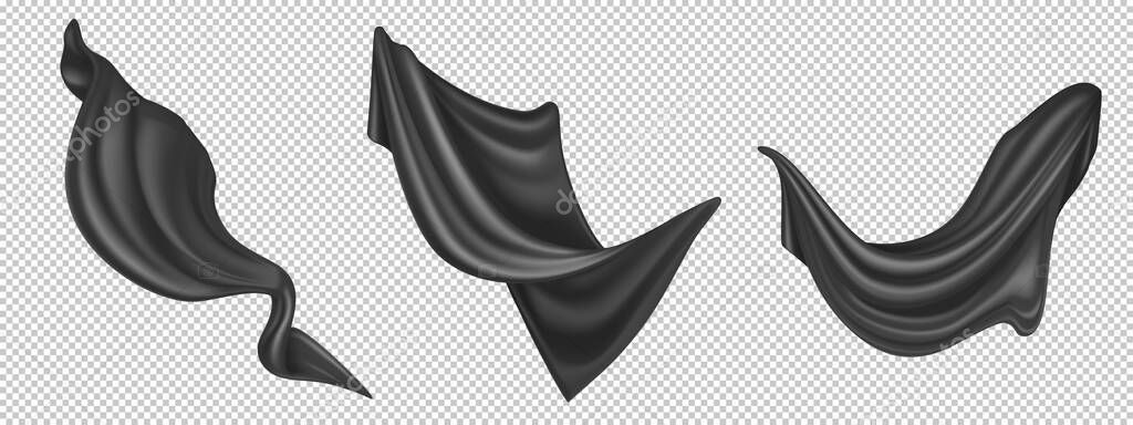 Vector realistic flying black silk fabric