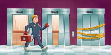 Repair man and out of order elevator clipart
