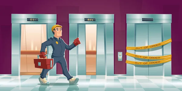 Réparateur et ascenseur hors service — Image vectorielle